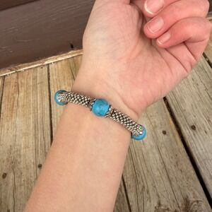 Southwestern Turquoise Silver Bead Bracelet Boho Western Popcorn Granulated